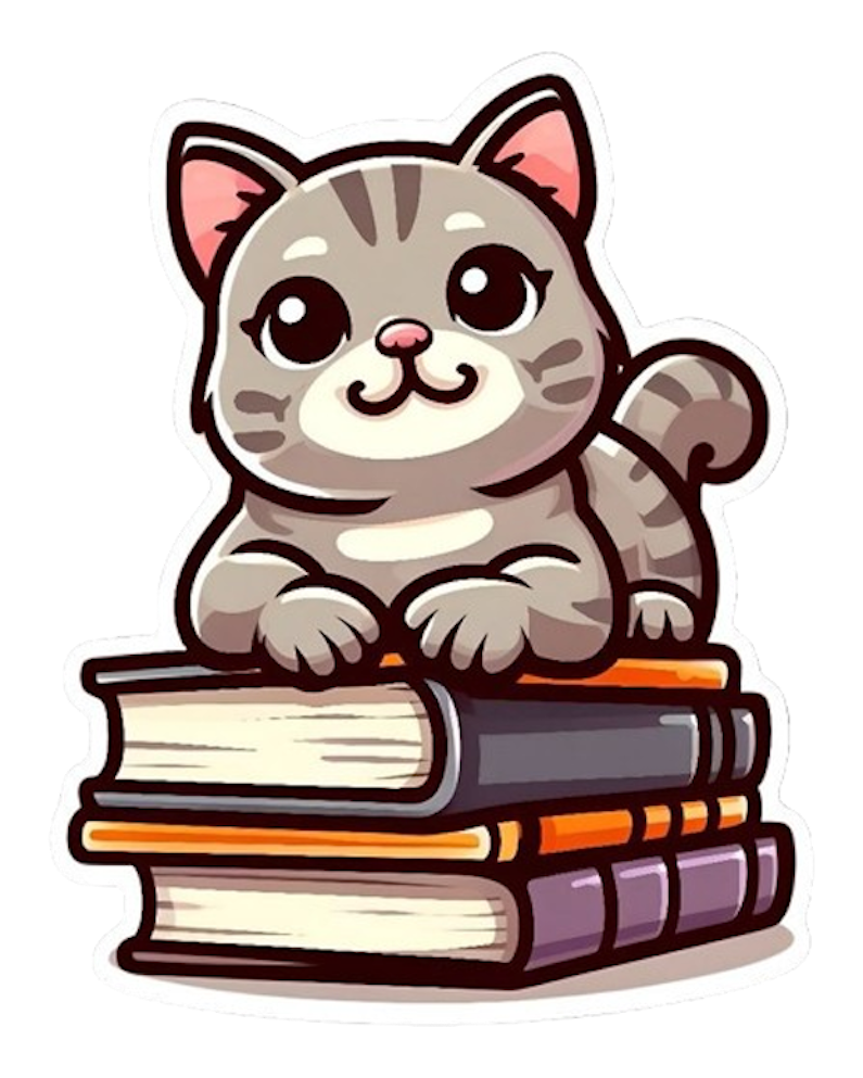 CAT AND BOOKS STICKER