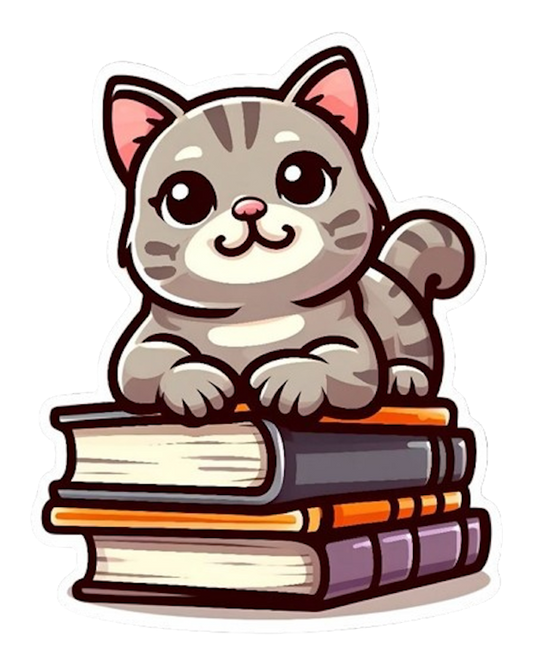 CAT AND BOOKS STICKER